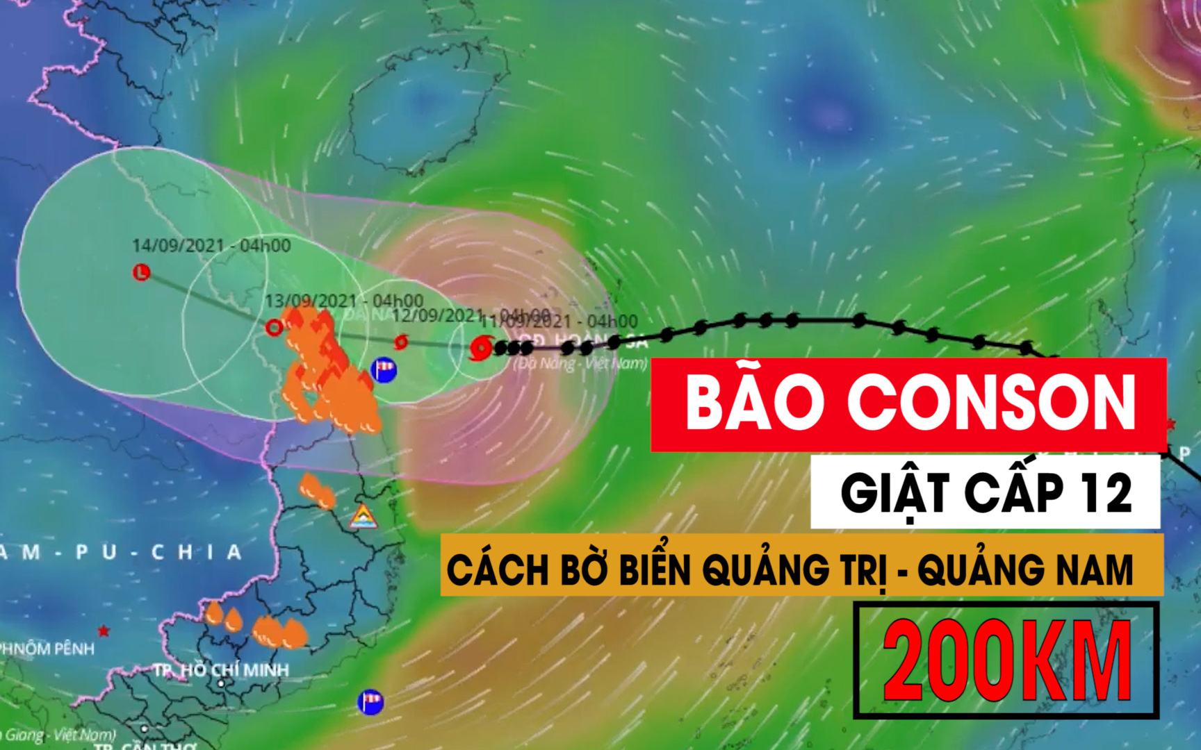 Bão Conson giật cấp 12, cách bờ biển Quảng Trị - Quảng Nam 200km