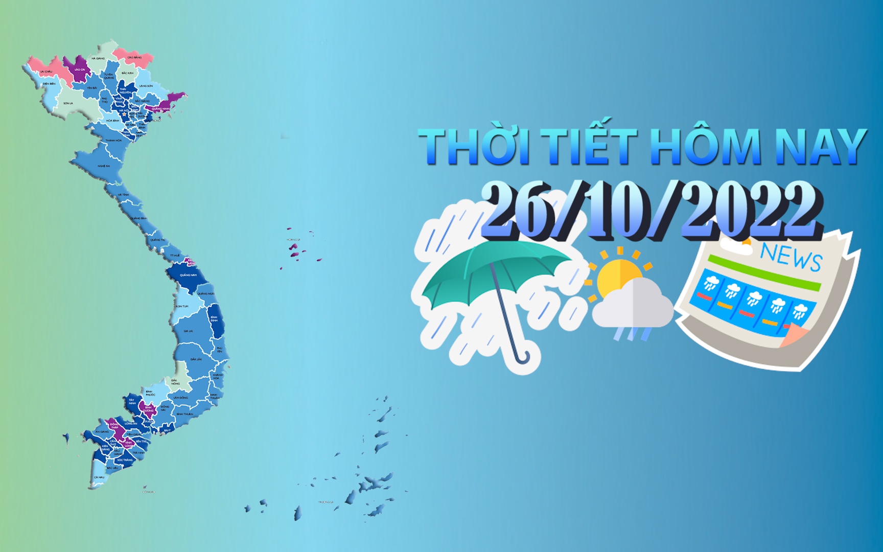 Thời tiết hôm nay 26/10/2022: Bắc Bộ giảm nhiệt, Tây Nguyên, Nam Bộ chiều tối có mưa dông