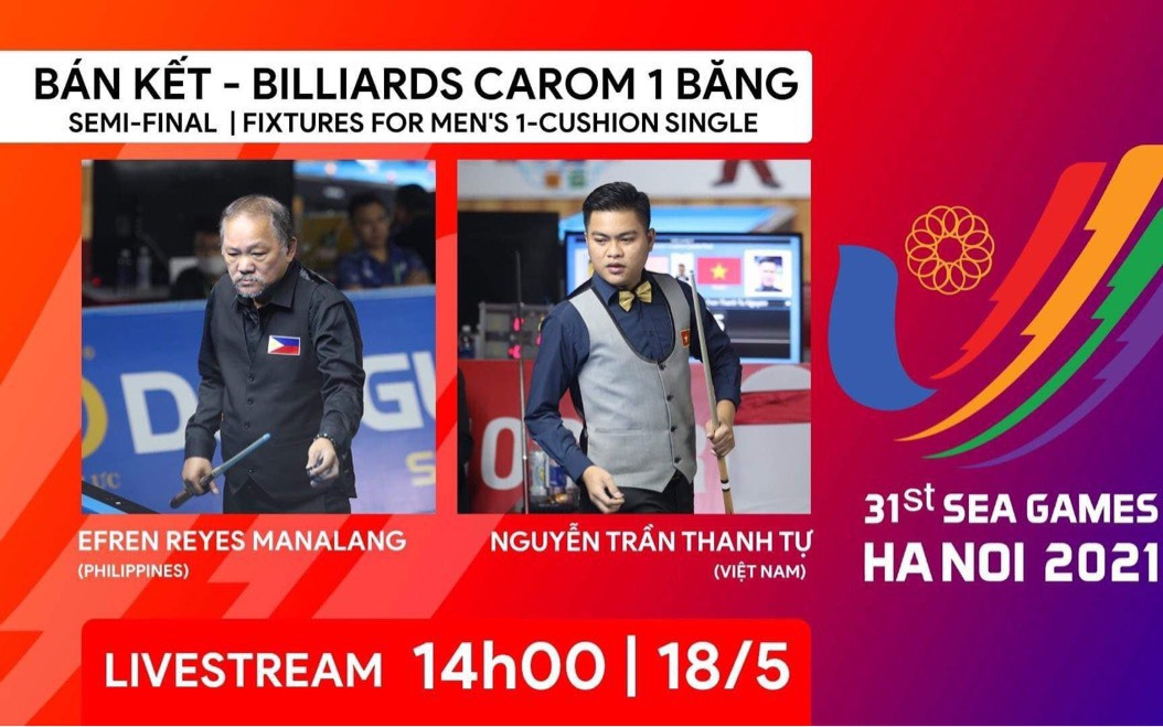 [TRỰC TIẾP] SEA Games 31: Huyền thoại billiards Efren Reyes đấu với Nguyễn Trần Thanh Tự