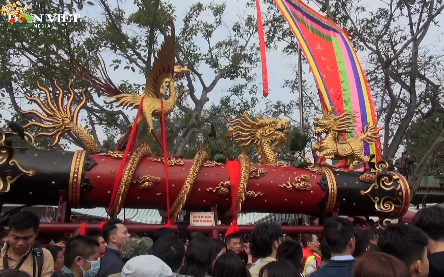 Video: Trai tráng tung hô quan đám, rước pháo dài sáu mét tại làng Đồng Kỵ