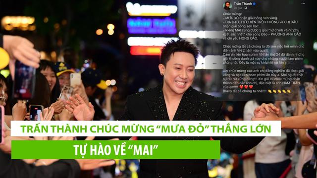 Trấn Thành chúc mừng "Mưa đỏ" thắng to tại Liên hoan Phim Việt Nam lần 25